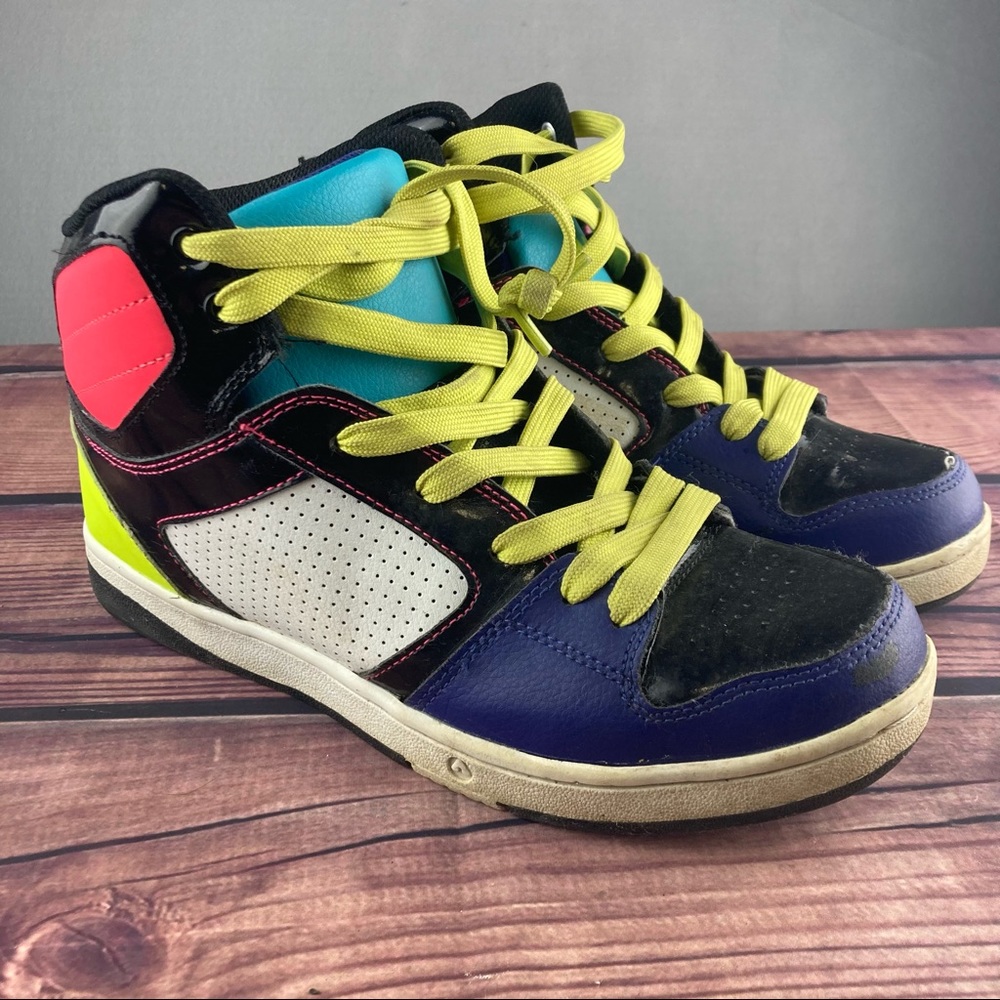 Airwalk Womens Size 10 Retro Neon Leather Sneakers Black Green Purple And Blue